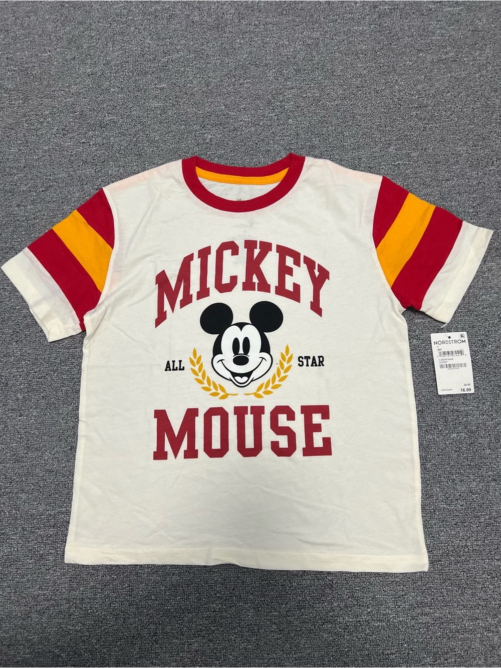 Disney Mickey Mouse Kids' White Tee with Red & Gold Accent 7T